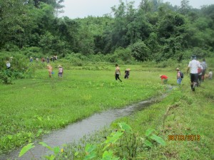 Through flooded rice paddies...