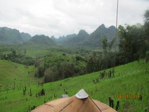 We took a different way  on our way back to our home base village. We trekked through alot of mountain rice fields with georgeous views of the mountains.