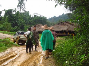 After 3 hours of walking, we finally arrive at a hut where we meet one of the students father. From here we will walk for 1 hour on jungle trails to this students village.