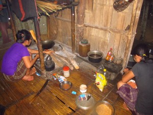 After walking for 4 hours, we are really hungry! Supper in on the way. Most of our meals consisted on mostly rice, bamboo shoots, tree nuts, and jungle greens. Sometimes we had sticky rice with coconut. It was all very good and simple.