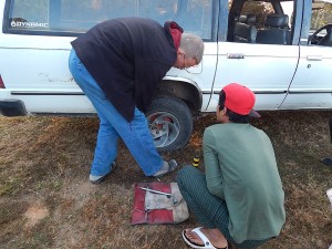 Oops! we got a flat tire way up in the mountains, thankfully someone was able to help us several hours later.
