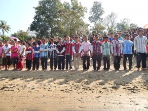 Here they are all lined up, ready to be baptized.