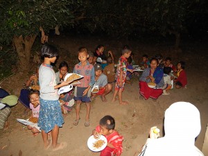 After the Christmas program, we served supper to the students and the villagers.