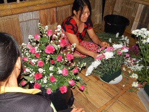 making flower arrangements,