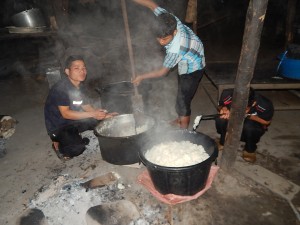 early on the next morning, the last minute things are done, the rice is cooked,
