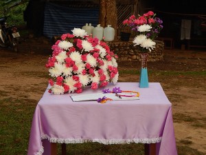 floral arrangements are set up,