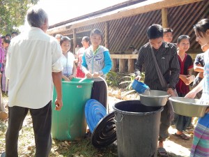 Here they line up to their water for foot washing.