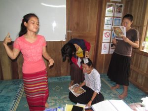 Here the students are practicing their health talk on dehydration